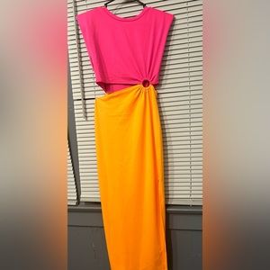 Cut out color block maxi dress
